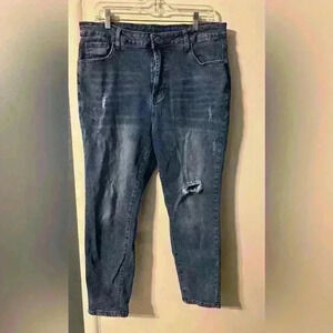 SHEIN Curve Blue High Rise Jeans Distressed Straight Leg Size 2XL Mom